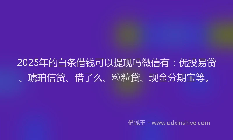 2025年的白条借钱可以提现吗微信有：优投易贷、琥珀信贷、借了么、粒粒贷、现金分期宝等。