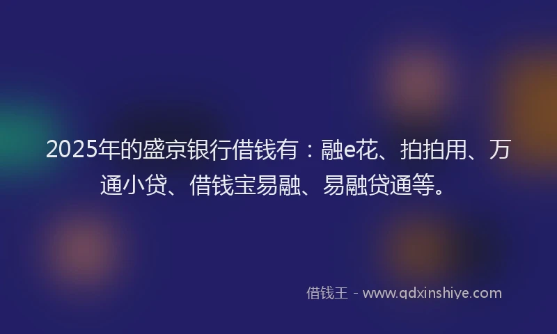 2025年的盛京银行借钱有：融e花、拍拍用、万通小贷、借钱宝易融、易融贷通等。