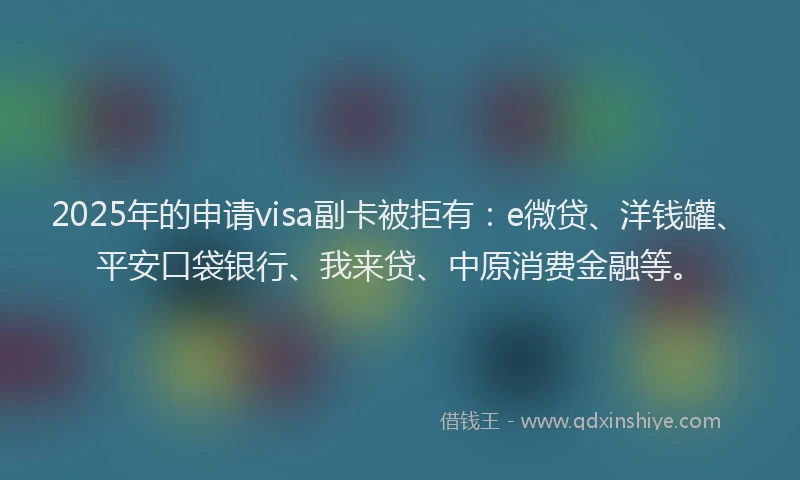 2025年的申请visa副卡被拒有：e微贷、洋钱罐、平安口袋银行、我来贷、中原消费金融等。