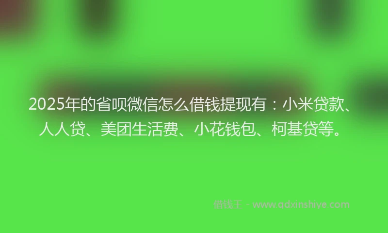 2025年的省呗微信怎么借钱提现有：小米贷款、人人贷、美团生活费、小花钱包、柯基贷等。