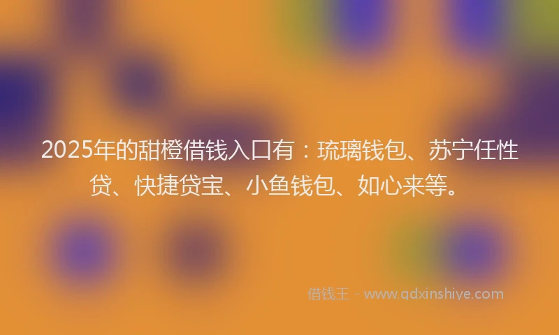 2025年的甜橙借钱入口有：琉璃钱包、苏宁任性贷、快捷贷宝、小鱼钱包、如心来等。