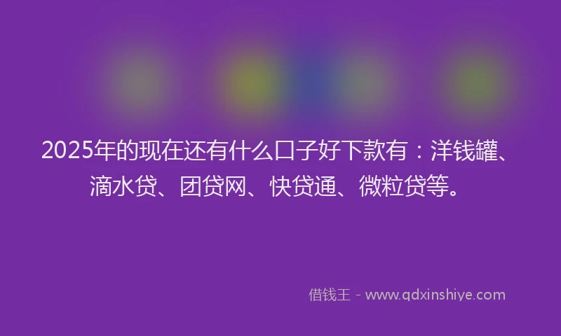 2025年的现在还有什么口子好下款有：洋钱罐、滴水贷、团贷网、快贷通、微粒贷等。