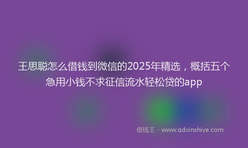 王思聪怎么借钱到微信的2025年精选，概括五个急用小钱不求征信流水轻松贷的app