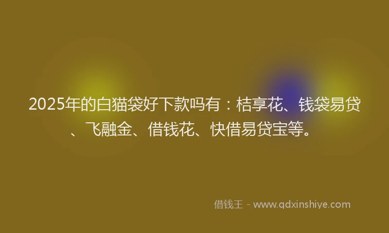 2025年的白猫袋好下款吗有：桔享花、钱袋易贷、飞融金、借钱花、快借易贷宝等。