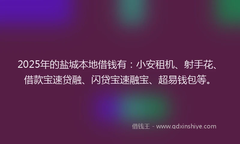 2025年的盐城本地借钱有：小安租机、射手花、借款宝速贷融、闪贷宝速融宝、超易钱包等。