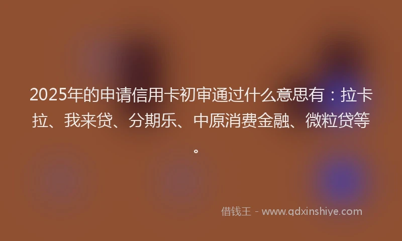 2025年的申请信用卡初审通过什么意思有：拉卡拉、我来贷、分期乐、中原消费金融、微粒贷等。