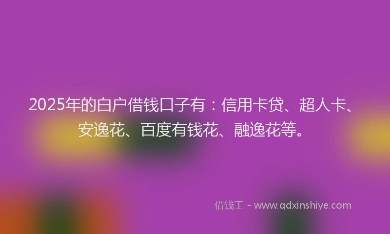 2025年的白户借钱口子有：信用卡贷、超人卡、安逸花、百度有钱花、融逸花等。