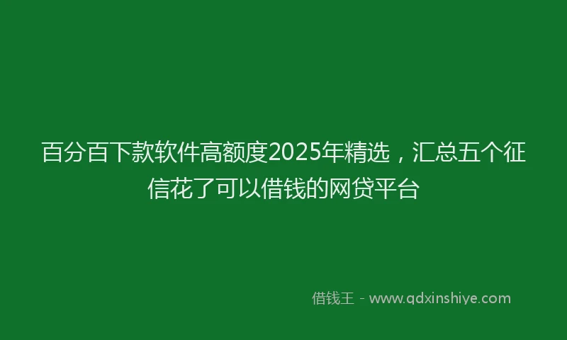 百分百下款软件高额度2025年精选，汇总五个征信花了可以借钱的网贷平台