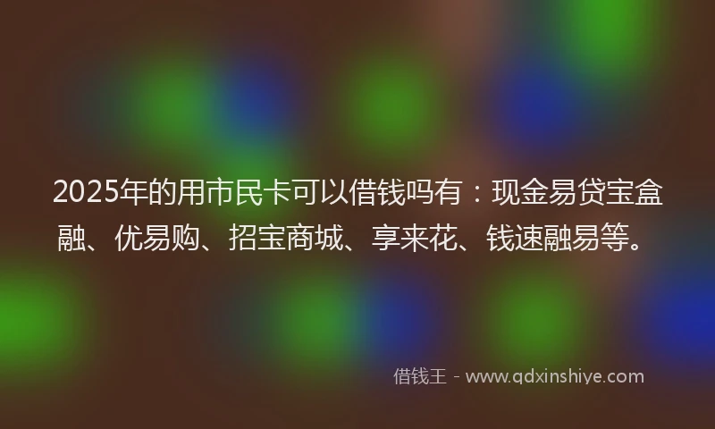 2025年的用市民卡可以借钱吗有：现金易贷宝盒融、优易购、招宝商城、享来花、钱速融易等。