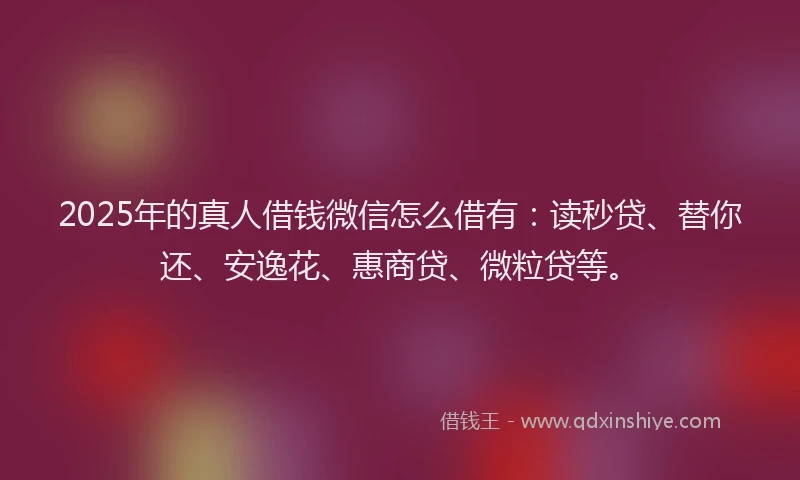 2025年的真人借钱微信怎么借有：读秒贷、替你还、安逸花、惠商贷、微粒贷等。