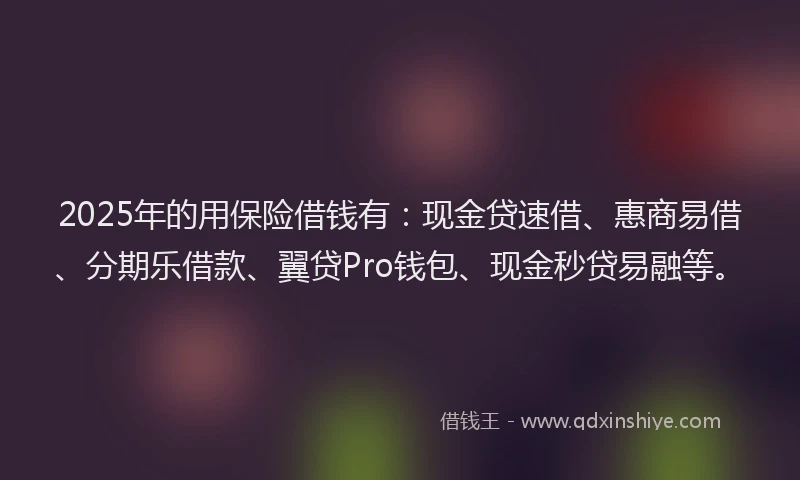 2025年的用保险借钱有：现金贷速借、惠商易借、分期乐借款、翼贷Pro钱包、现金秒贷易融等。