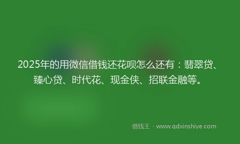 2025年的用微信借钱还花呗怎么还有：翡翠贷、臻心贷、时代花、现金侠、招联金融等。