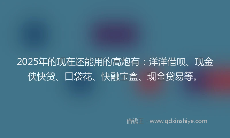 2025年的现在还能用的高炮有：洋洋借呗、现金侠快贷、口袋花、快融宝盒、现金贷易等。