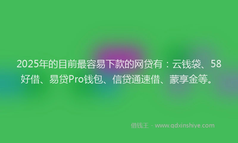 2025年的目前最容易下款的网贷有：云钱袋、58好借、易贷Pro钱包、信贷通速借、蒙享金等。