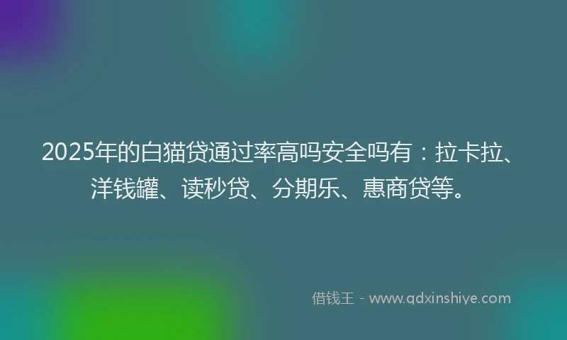 2025年的白猫贷通过率高吗安全吗有：拉卡拉、洋钱罐、读秒贷、分期乐、惠商贷等。