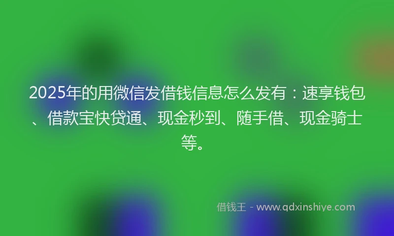 2025年的用微信发借钱信息怎么发有：速享钱包、借款宝快贷通、现金秒到、随手借、现金骑士等。