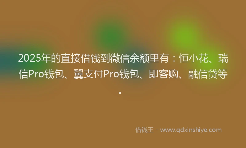 2025年的直接借钱到微信余额里有：恒小花、瑞信Pro钱包、翼支付Pro钱包、即客购、融信贷等。