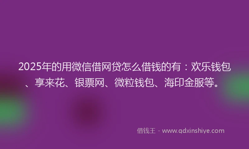 2025年的用微信借网贷怎么借钱的有：欢乐钱包、享来花、银票网、微粒钱包、海印金服等。