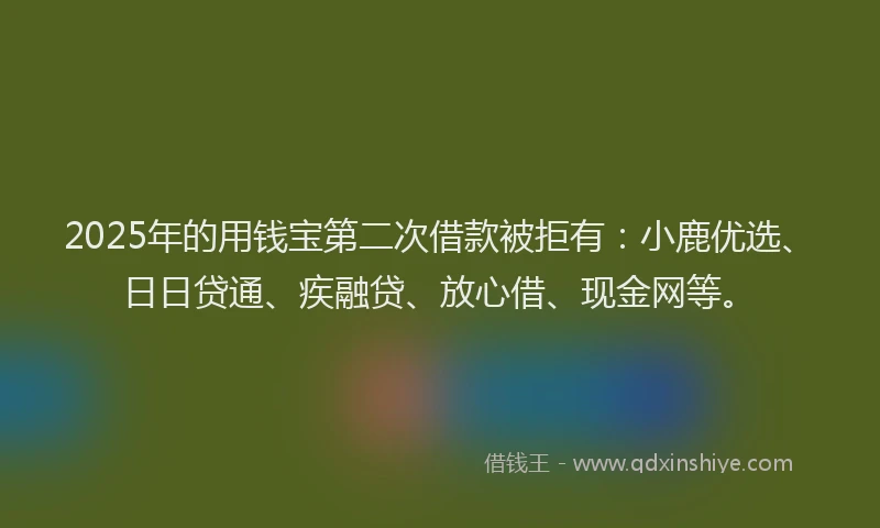 2025年的用钱宝第二次借款被拒有：小鹿优选、日日贷通、疾融贷、放心借、现金网等。
