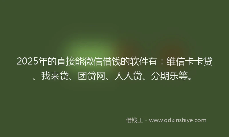 2025年的直接能微信借钱的软件有：维信卡卡贷、我来贷、团贷网、人人贷、分期乐等。
