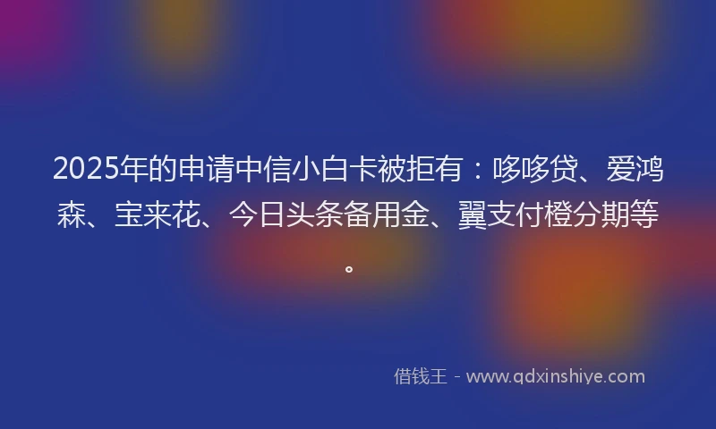 2025年的申请中信小白卡被拒有：哆哆贷、爱鸿森、宝来花、今日头条备用金、翼支付橙分期等。