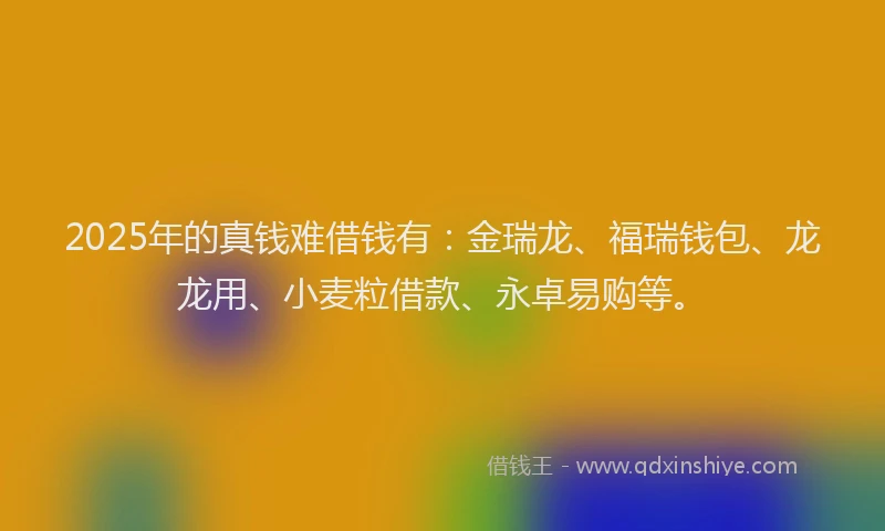 2025年的真钱难借钱有：金瑞龙、福瑞钱包、龙龙用、小麦粒借款、永卓易购等。