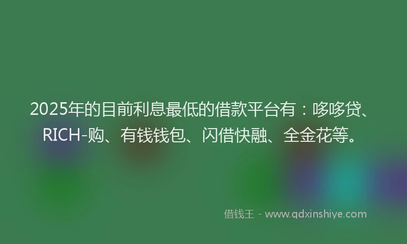 2025年的目前利息最低的借款平台有：哆哆贷、RICH-购、有钱钱包、闪借快融、全金花等。