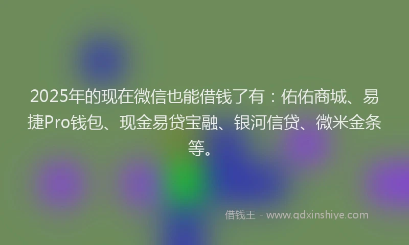 2025年的现在微信也能借钱了有：佑佑商城、易捷Pro钱包、现金易贷宝融、银河信贷、微米金条等。
