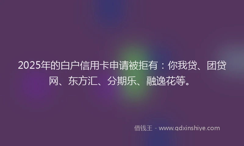 2025年的白户信用卡申请被拒有：你我贷、团贷网、东方汇、分期乐、融逸花等。