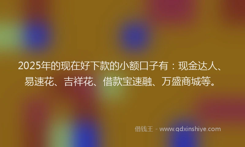 2025年的现在好下款的小额口子有：现金达人、易速花、吉祥花、借款宝速融、万盛商城等。