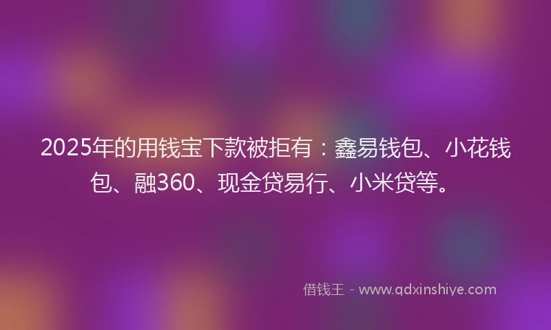 2025年的用钱宝下款被拒有：鑫易钱包、小花钱包、融360、现金贷易行、小米贷等。