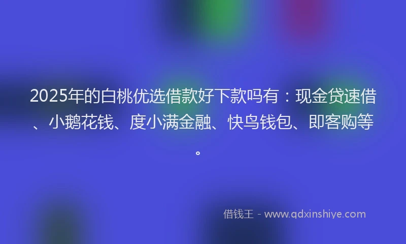 2025年的白桃优选借款好下款吗有：现金贷速借、小鹅花钱、度小满金融、快鸟钱包、即客购等。
