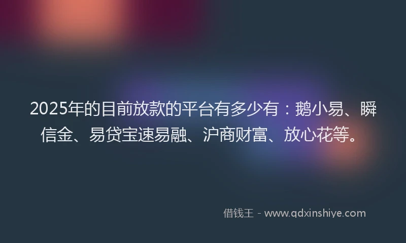 2025年的目前放款的平台有多少有：鹅小易、瞬信金、易贷宝速易融、沪商财富、放心花等。