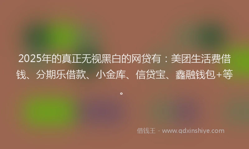 2025年的真正无视黑白的网贷有：美团生活费借钱、分期乐借款、小金库、信贷宝、鑫融钱包+等。