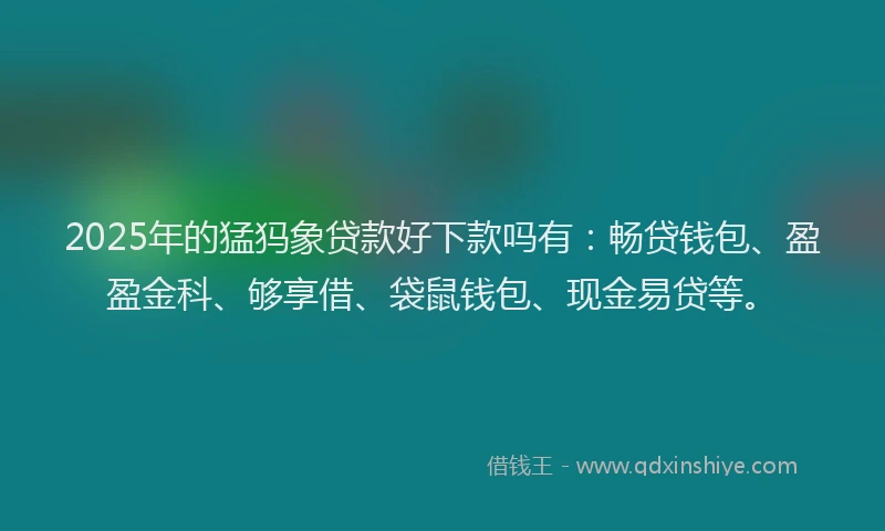 2025年的猛犸象贷款好下款吗有：畅贷钱包、盈盈金科、够享借、袋鼠钱包、现金易贷等。