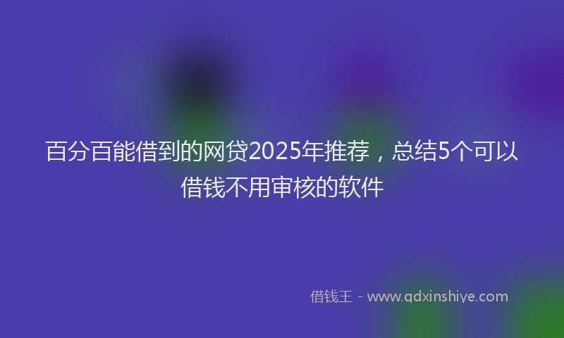百分百能借到的网贷2025年推荐，总结5个可以借钱不用审核的软件