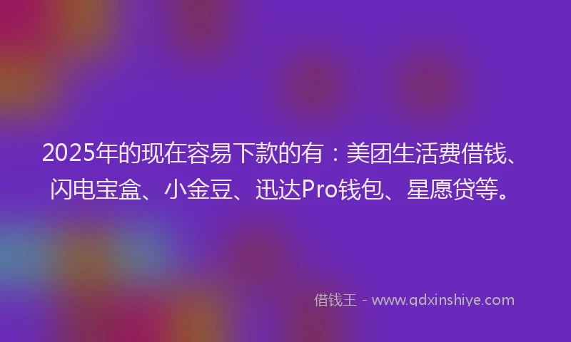 2025年的现在容易下款的有：美团生活费借钱、闪电宝盒、小金豆、迅达Pro钱包、星愿贷等。