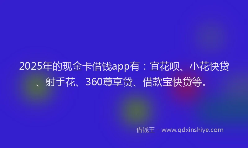 2025年的现金卡借钱app有：宜花呗、小花快贷、射手花、360尊享贷、借款宝快贷等。