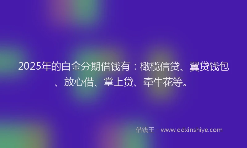 2025年的白金分期借钱有：橄榄信贷、翼贷钱包、放心借、掌上贷、牵牛花等。