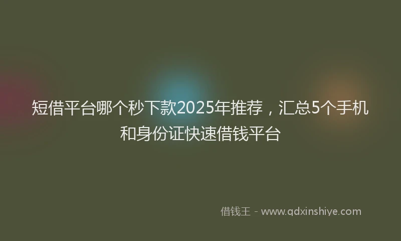 短借平台哪个秒下款2025年推荐，汇总5个手机和身份证快速借钱平台
