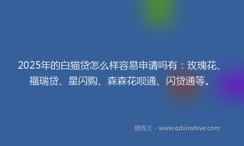 2025年的白猫贷怎么样容易申请吗有：玫瑰花、福瑞贷、星闪购、森森花呗通、闪贷通等。