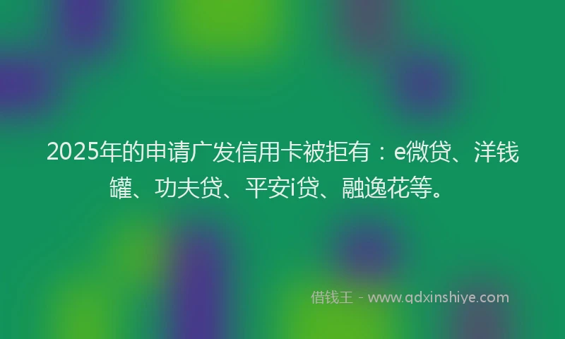 2025年的申请广发信用卡被拒有：e微贷、洋钱罐、功夫贷、平安i贷、融逸花等。