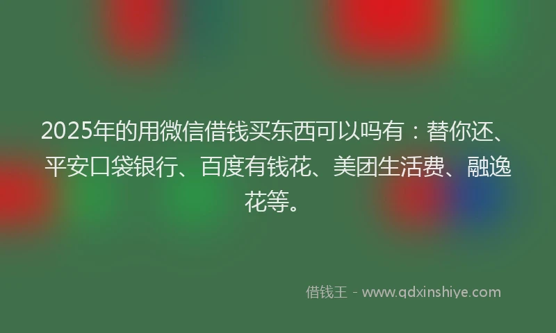 2025年的用微信借钱买东西可以吗有：替你还、平安口袋银行、百度有钱花、美团生活费、融逸花等。