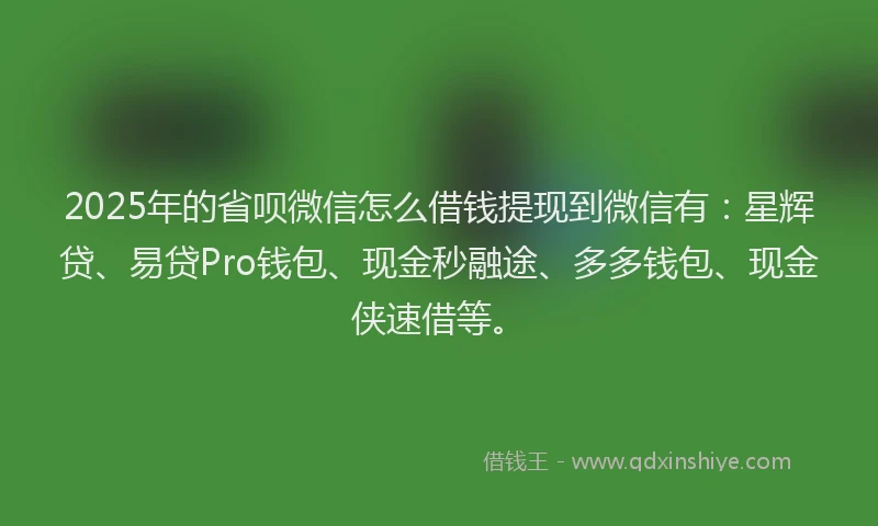 2025年的省呗微信怎么借钱提现到微信有：星辉贷、易贷Pro钱包、现金秒融途、多多钱包、现金侠速借等。