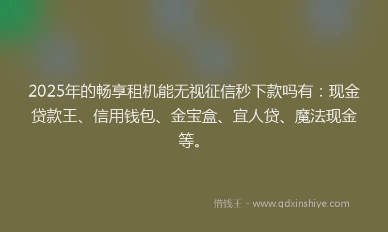2025年的畅享租机能无视征信秒下款吗有：现金贷款王、信用钱包、金宝盒、宜人贷、魔法现金等。
