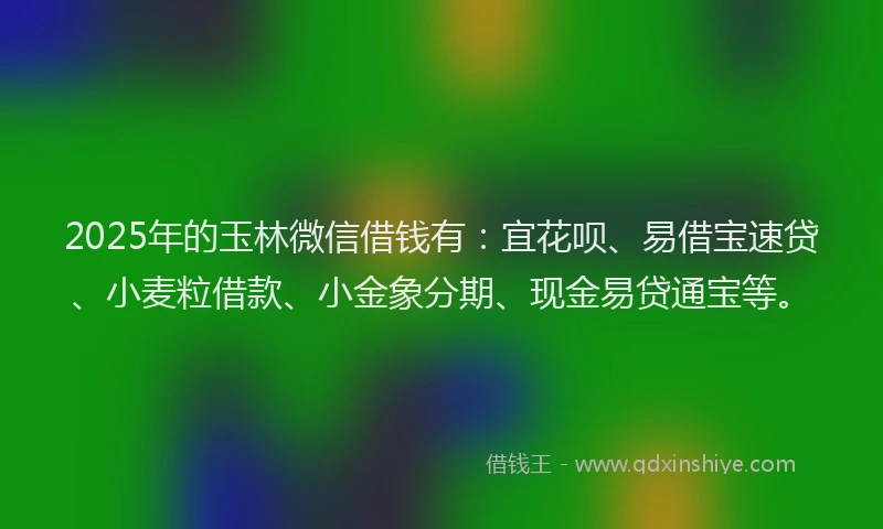 2025年的玉林微信借钱有：宜花呗、易借宝速贷、小麦粒借款、小金象分期、现金易贷通宝等。
