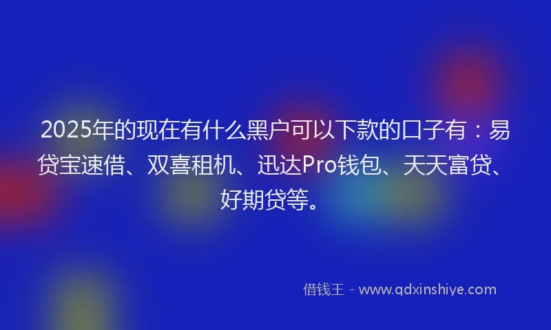 2025年的现在有什么黑户可以下款的口子有：易贷宝速借、双喜租机、迅达Pro钱包、天天富贷、好期贷等。