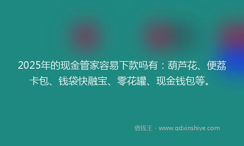 2025年的现金管家容易下款吗有：葫芦花、便荔卡包、钱袋快融宝、零花罐、现金钱包等。