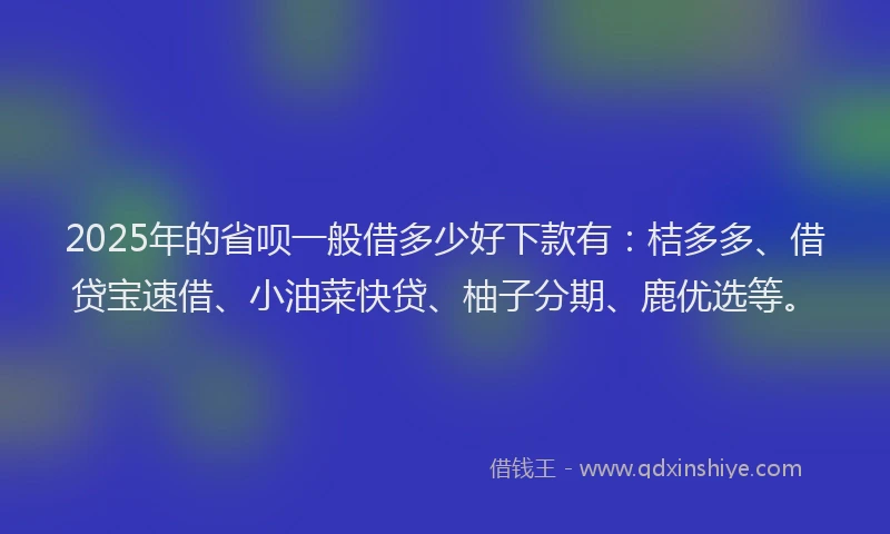 2025年的省呗一般借多少好下款有：桔多多、借贷宝速借、小油菜快贷、柚子分期、鹿优选等。