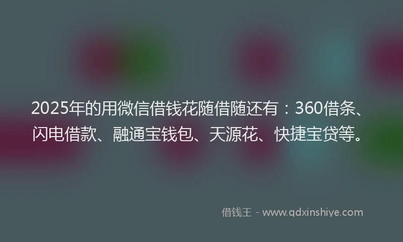 2025年的用微信借钱花随借随还有：360借条、闪电借款、融通宝钱包、天源花、快捷宝贷等。